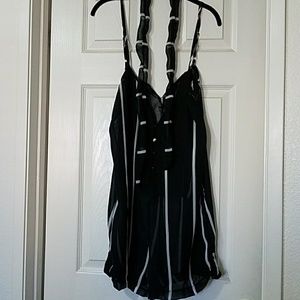 Black White Stripe Sheer Jumper Coverup